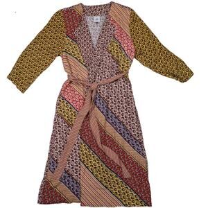 Cabi Poet Patchwork Open Front Waist Tie Kimono Duster Size Small